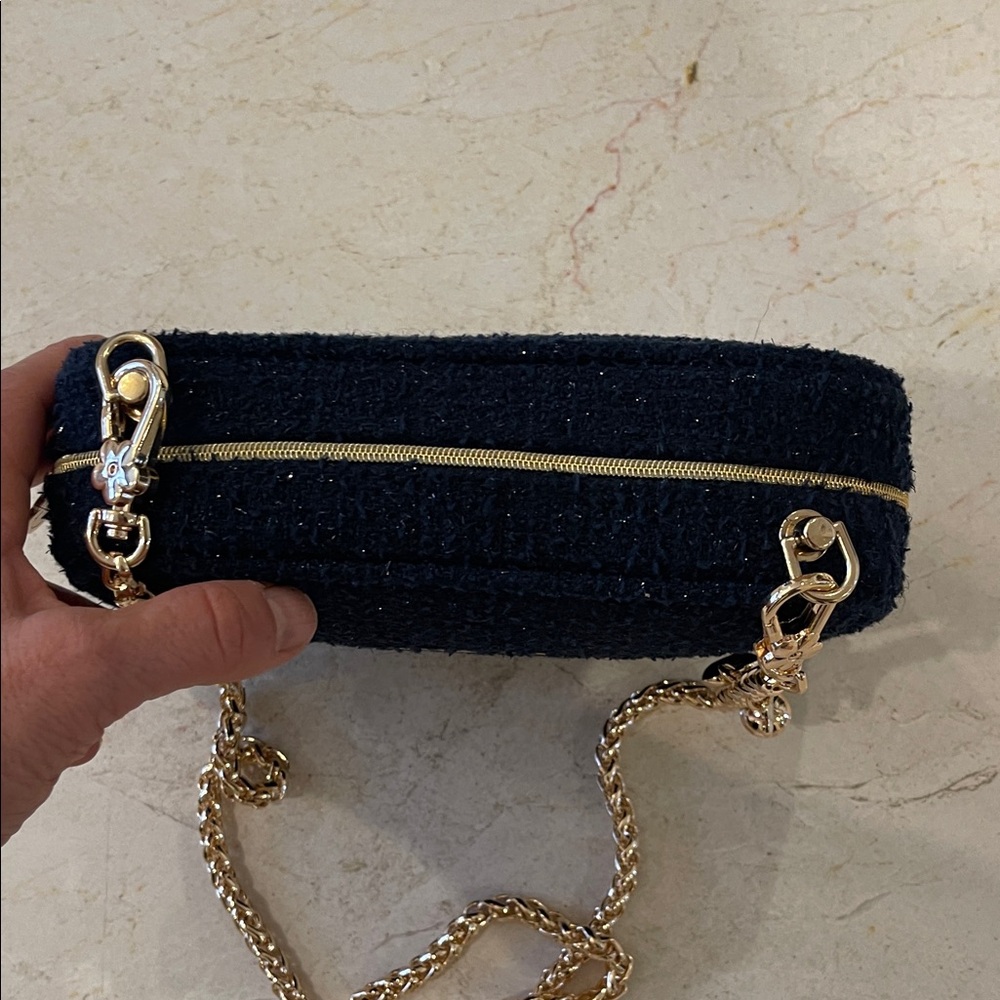 Chanel Tweed  Navy Cosmetics Bag with Charm Gold Chain - Picture 8 of 15